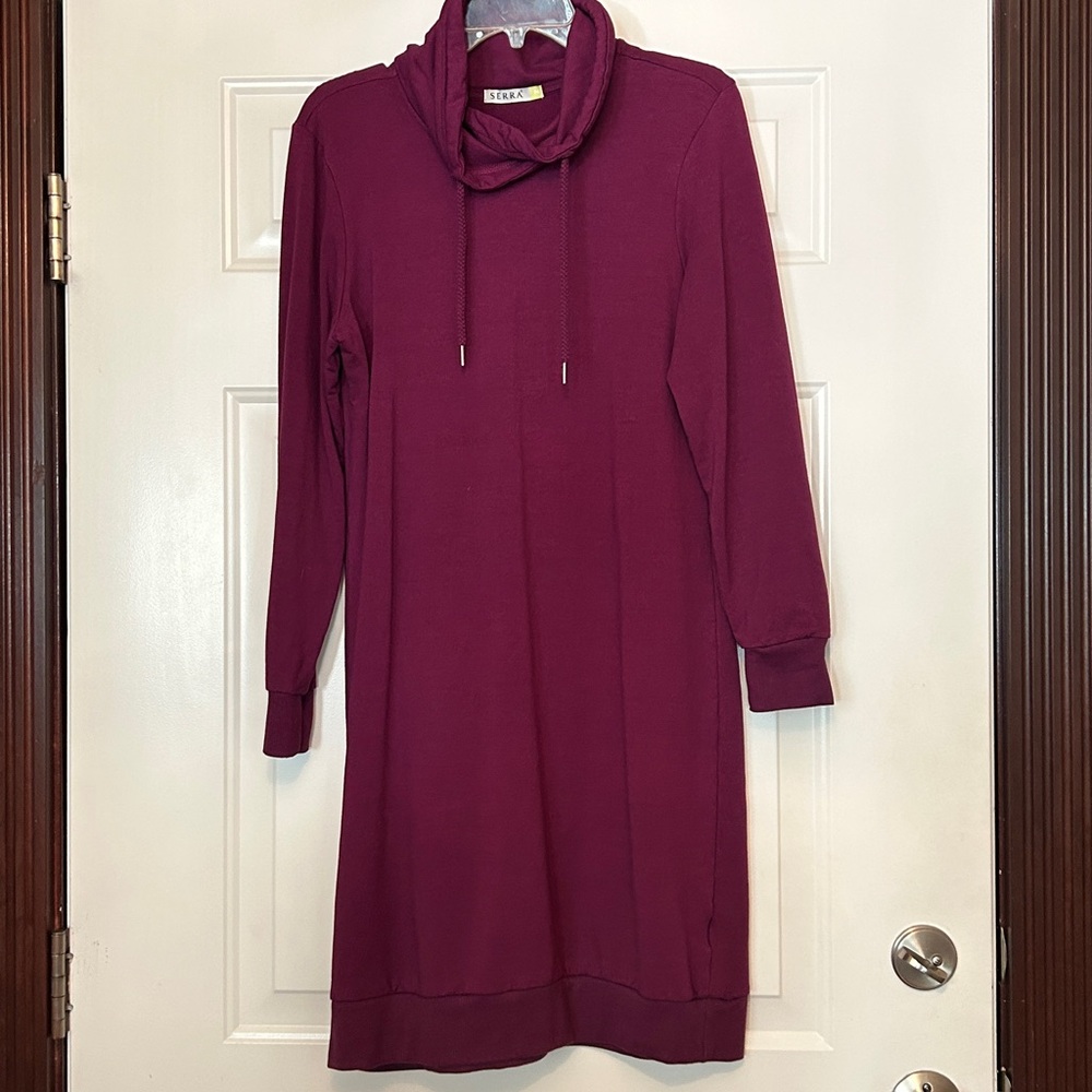 Serra Fleece Sweatshirt Dress Burgundy M NWOT Loungewear Casual Everyday